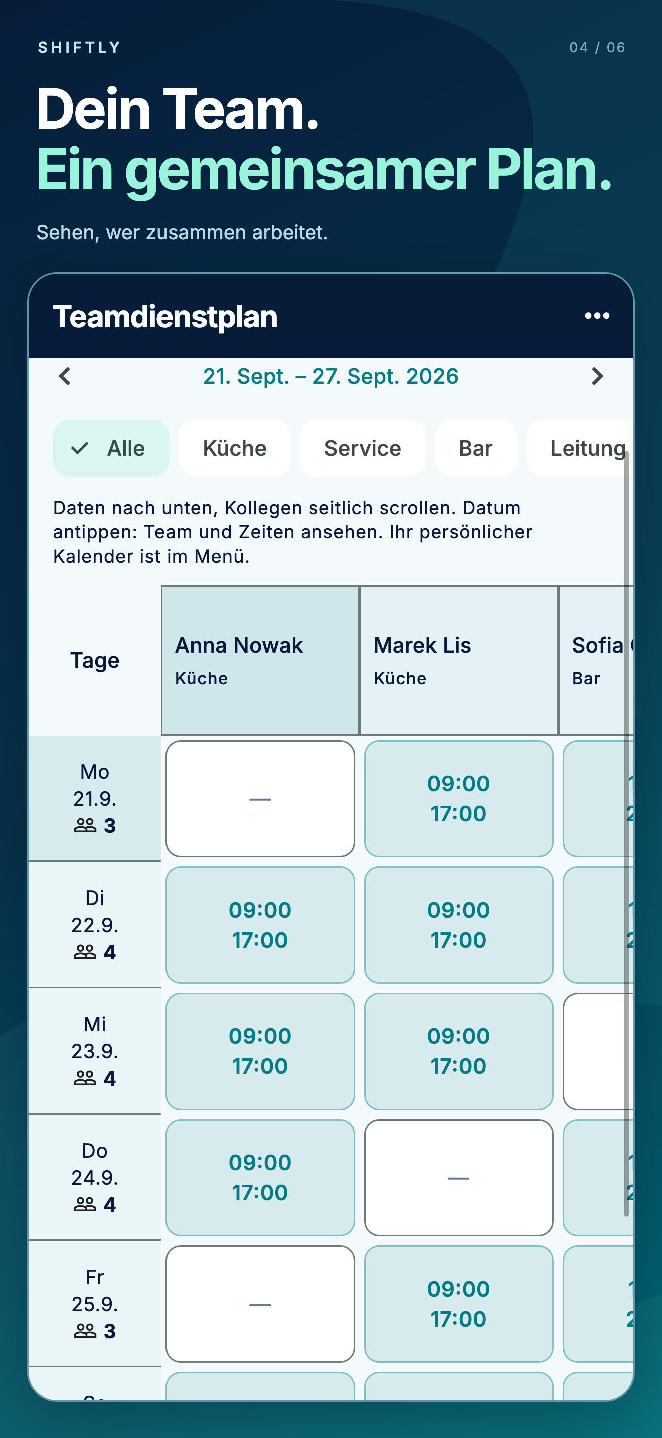 Shiftly-App: Dienstplan