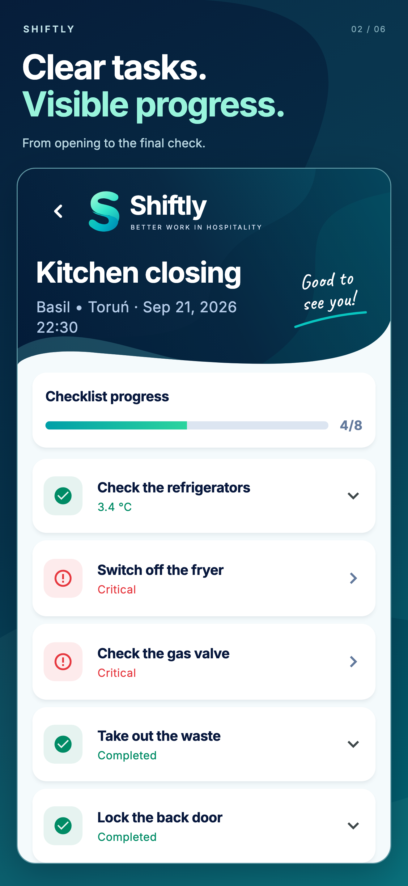 Shiftly mobile app: Checklists
