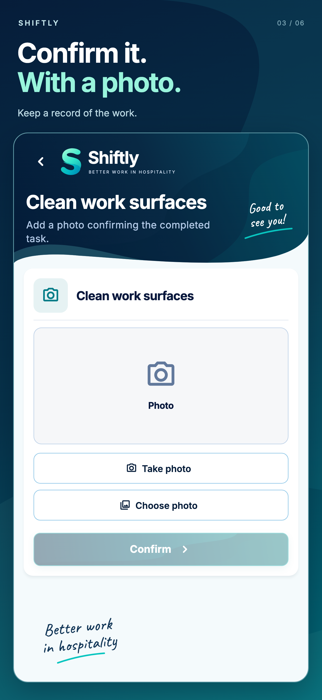 Shiftly mobile app: Photo proof
