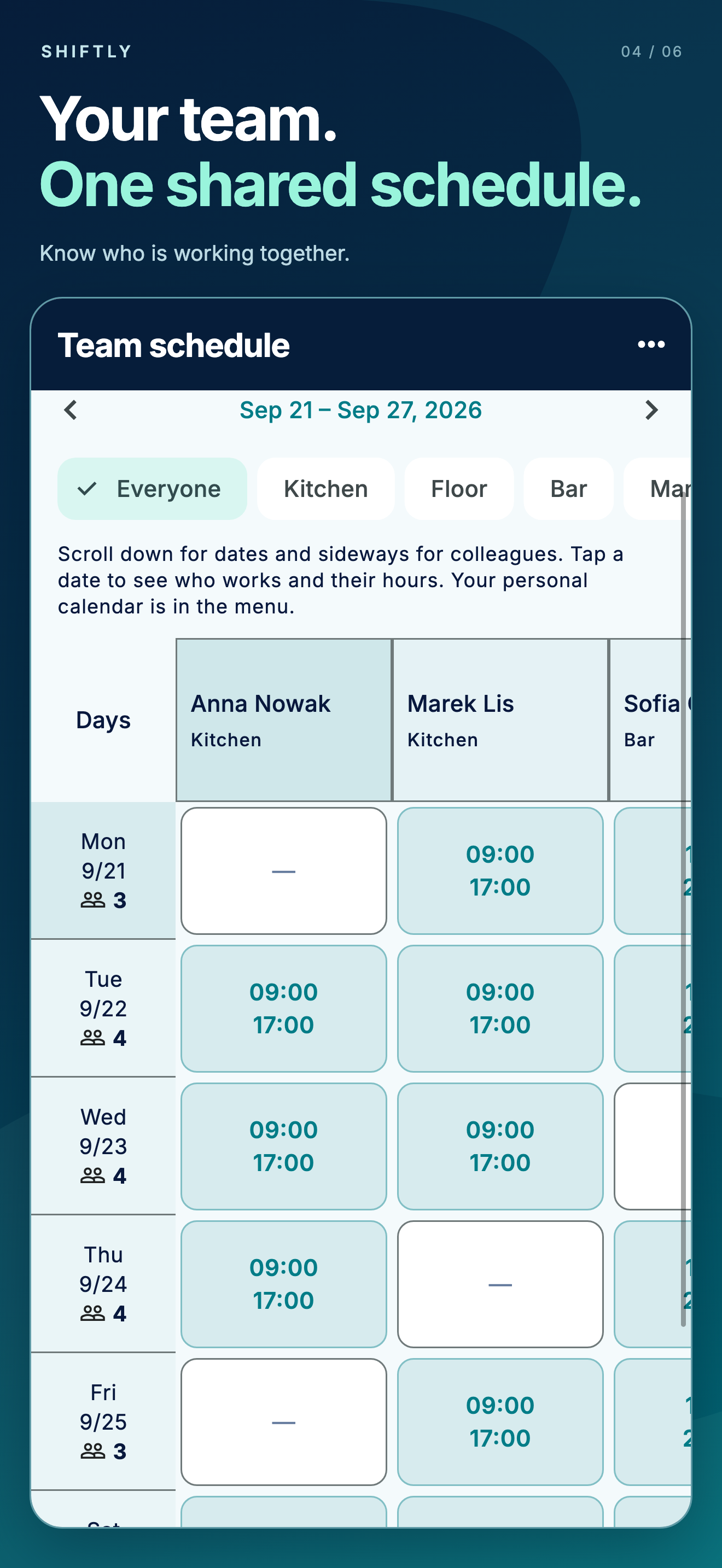 Shiftly mobile app: Team schedule
