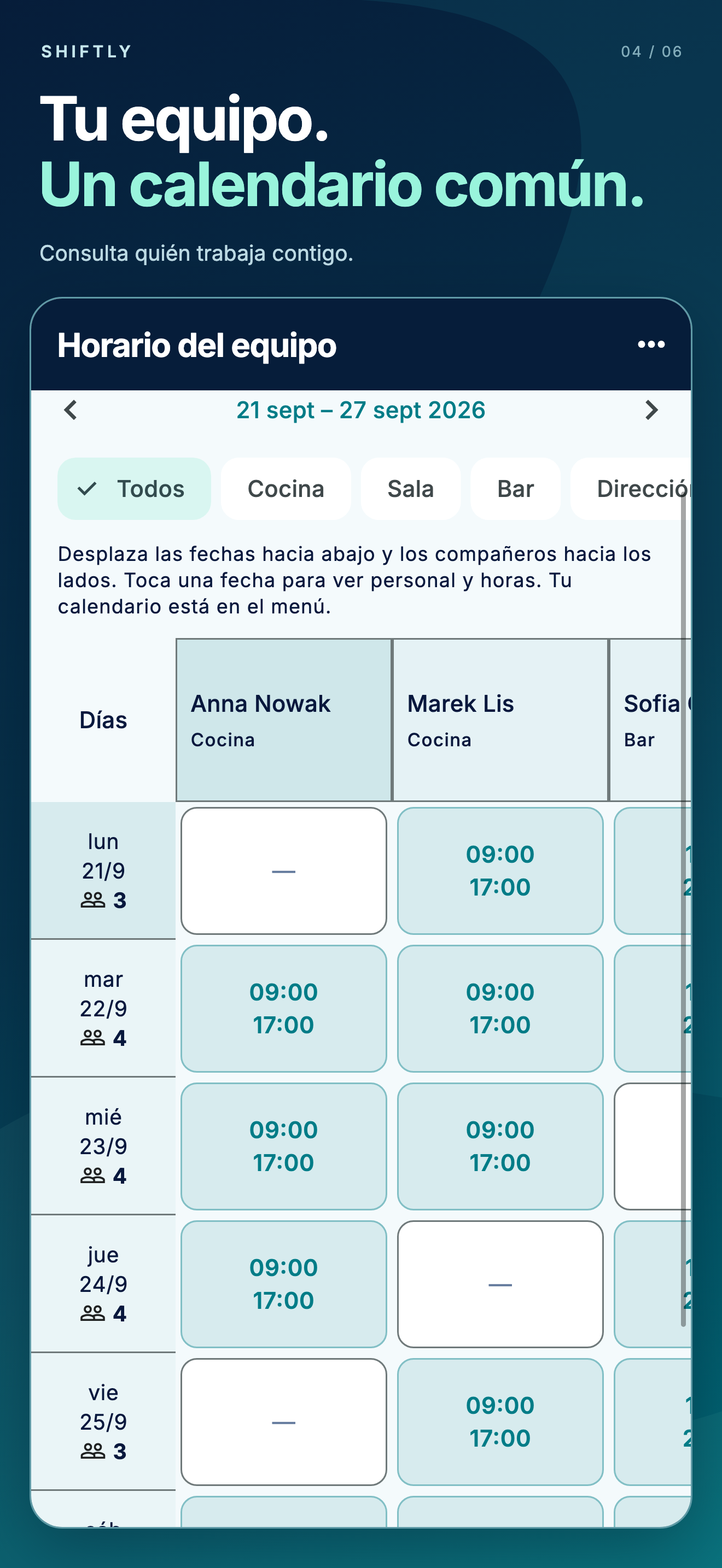 App móvil Shiftly: Horarios