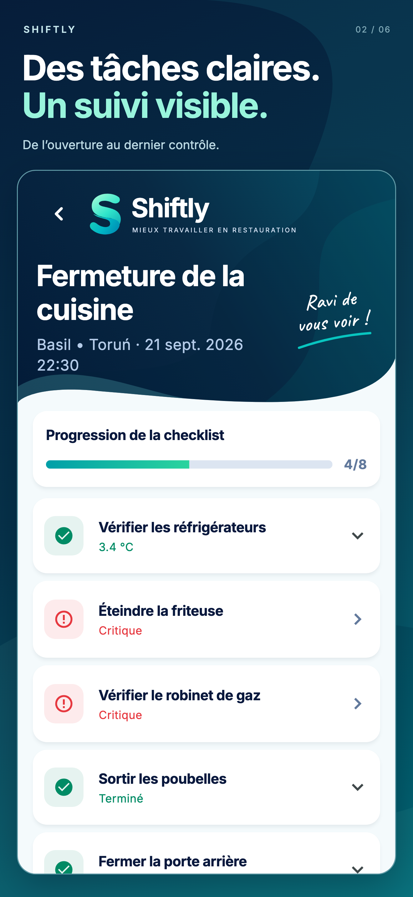 Application mobile Shiftly : Checklists