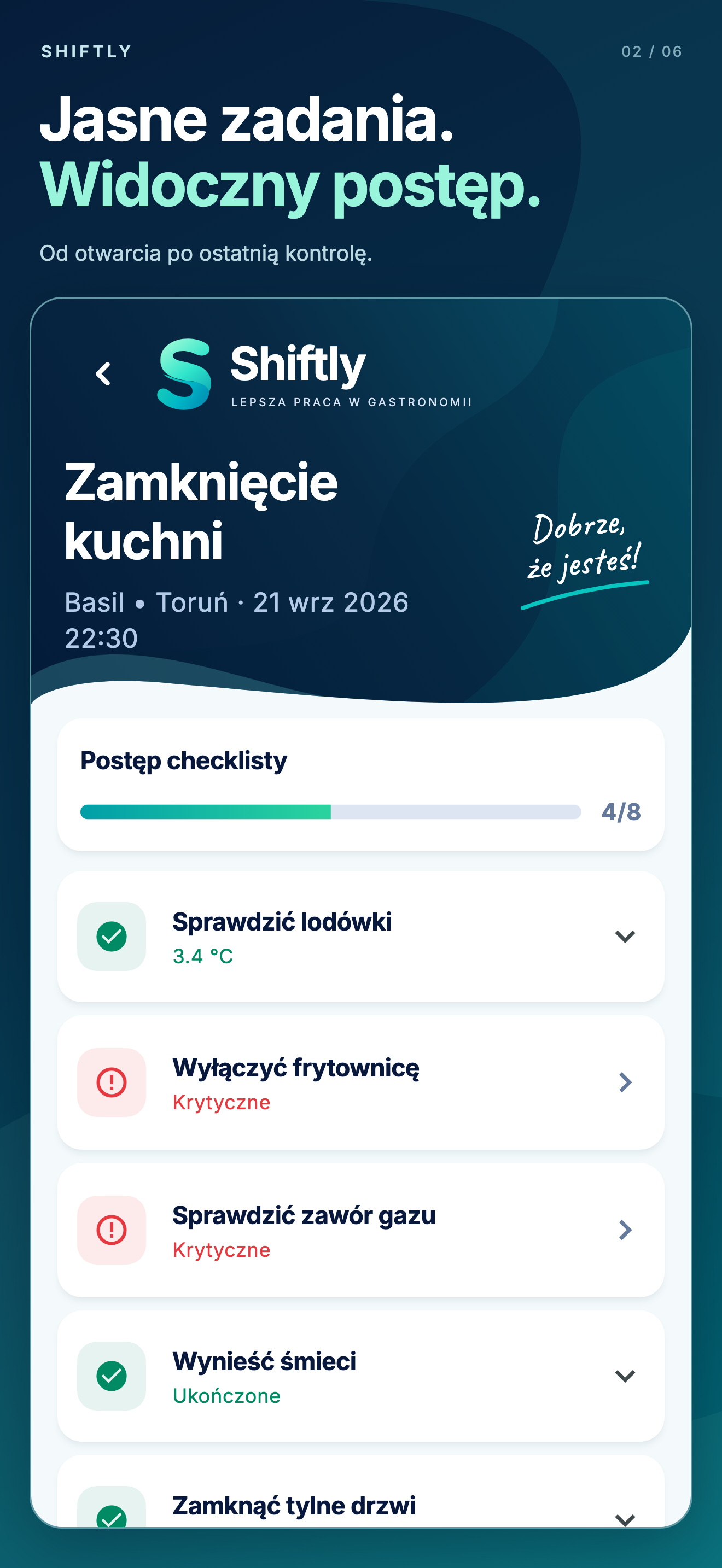 Aplikacja mobilna Shiftly: Checklisty