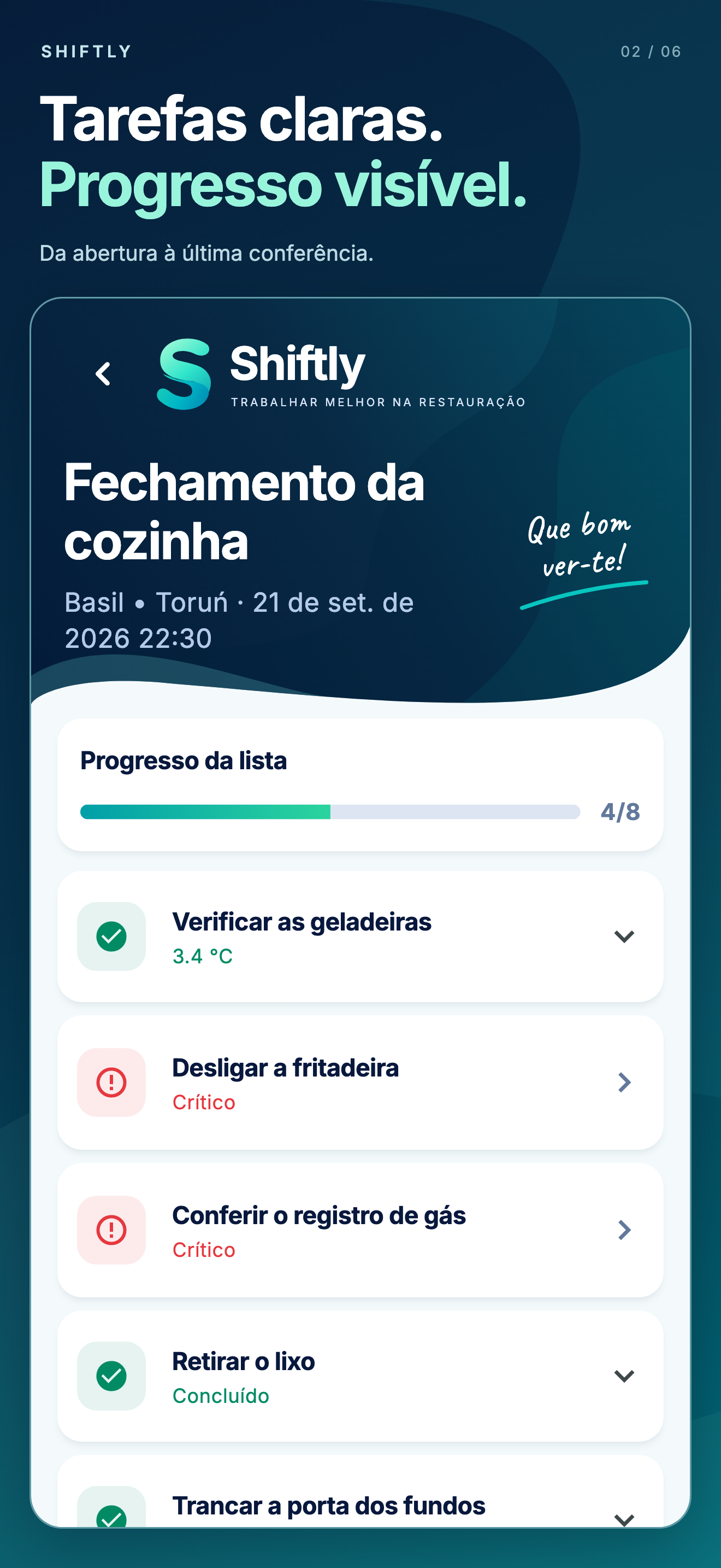 Aplicativo móvel Shiftly: Checklists