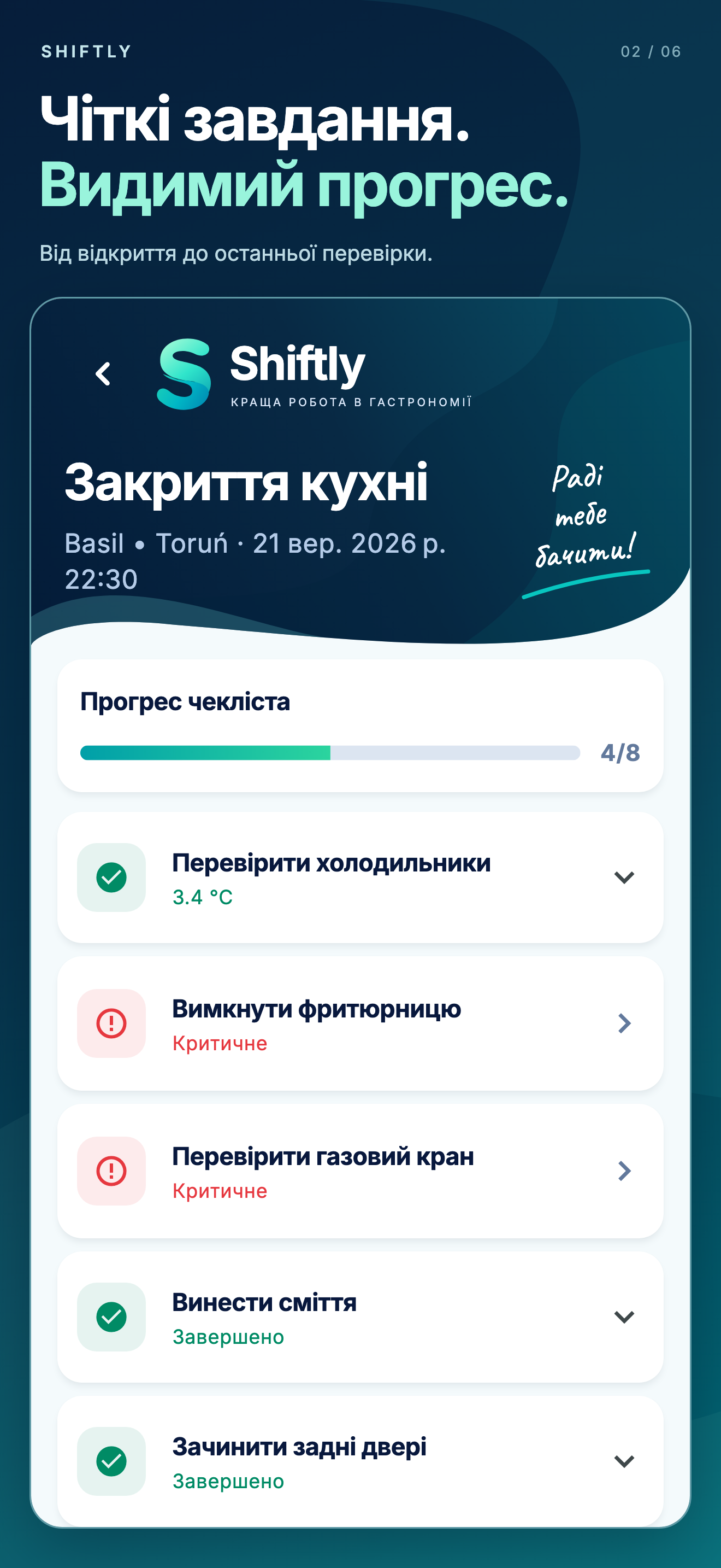 Мобільний застосунок Shiftly: Чеклісти